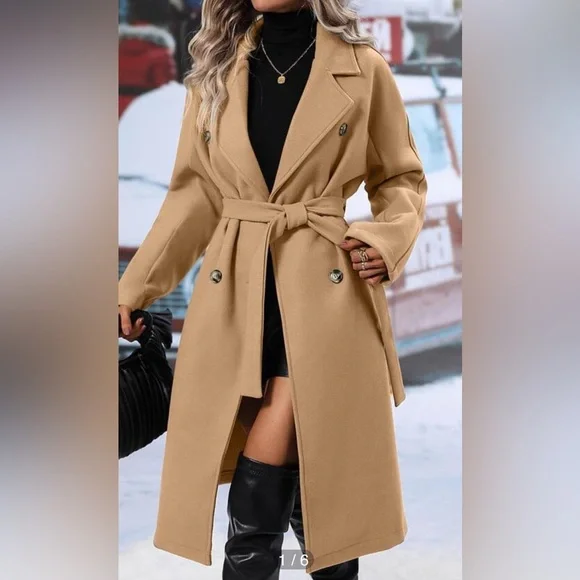 SHEIN Faux Wool Double Breasted Peacoat Trench Coat Womens Large 8/10 NWT - Picture 1 of 11